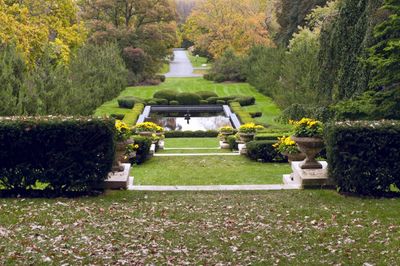 Square Reflecting Pool In A Large Garden Landscape