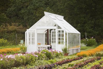 White Greenhouse In A Garden