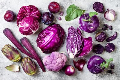 Variety Of Purple Fruits And Vegetables
