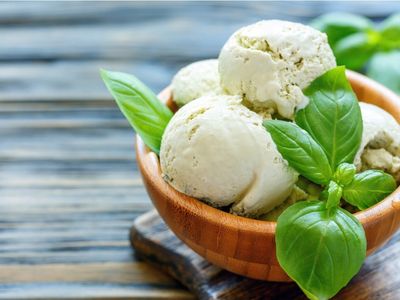 Bowl Of Ice Cream With Basil