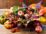 Fall Garden Centerpiece With Fruits And Fall Plants