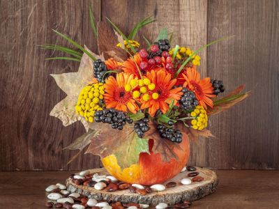 DIY Floral Thanksgiving Arrangement In A Pumpkin Vase