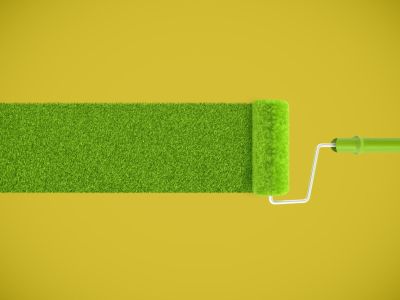 Green Grass Painting Over A Yellow Background