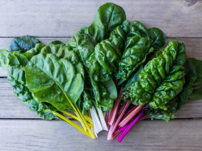 Leafy Swiss Chard Plants With Brightly Colored Ribs Of The Celery
