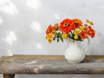 Colorful Cut Flowers In A White Vase