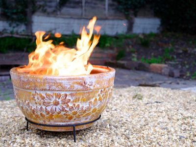 Lit Outdoor Ceramic Fire Pit