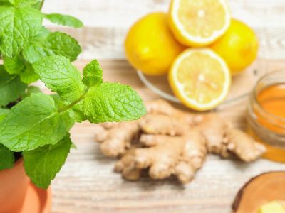 Healing Herbs Indoors Including Lemons And Garlic