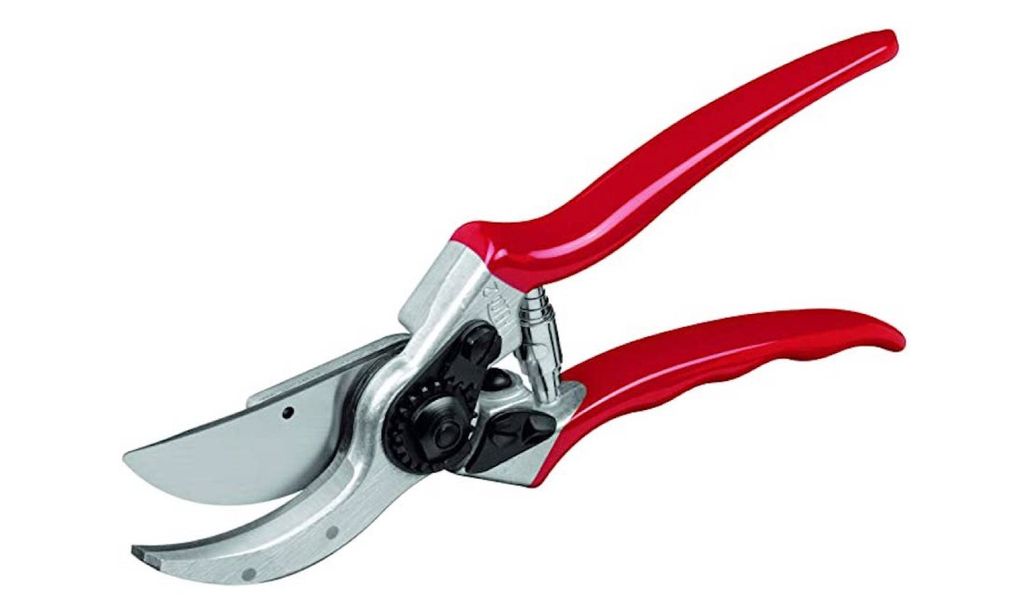 Pruners with a red handle.