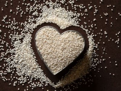 Fonio grain in a heart shape