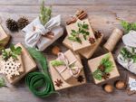 Natural DIY Christmas gift wrap ideas featuring foliage, pinecones, and other natural materials from the garden.